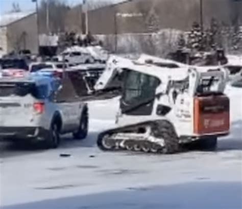 Video shows guy in boss's stolen skid loader rampaging in a